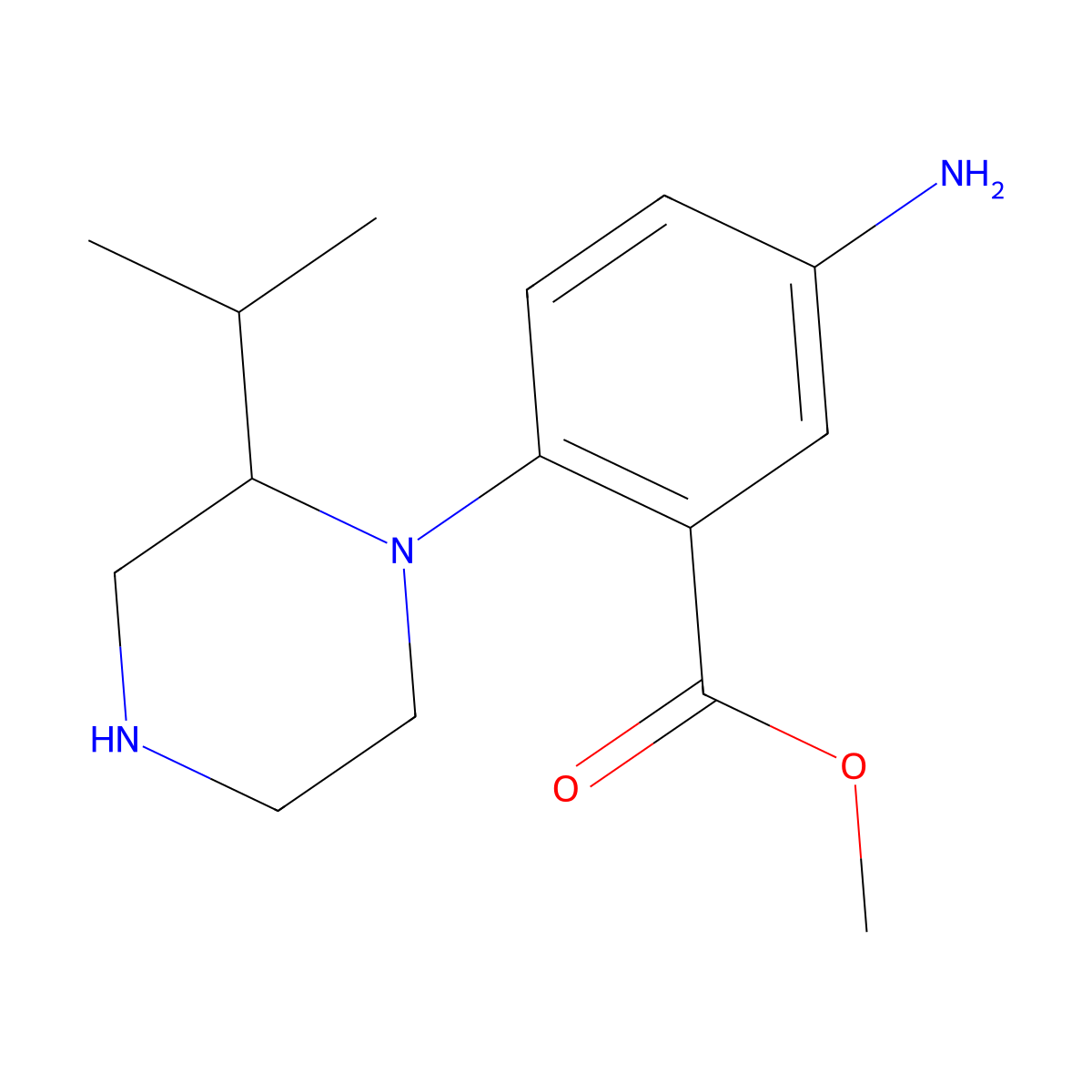 Methyl 5-amino-2-[2-(propan-2-yl)piperazin-1-yl]-benzoate molecular structure, CAS 1242268-13-8
