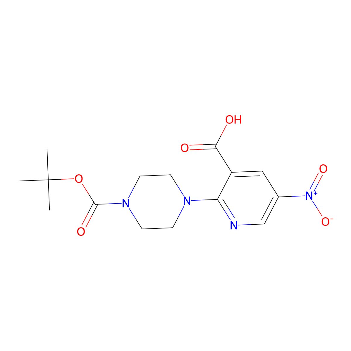 2-[4-(tert-Butoxycarbonyl)piperazino]-5-nitronicotinic acid molecular structure, CAS 1242268-14-9
