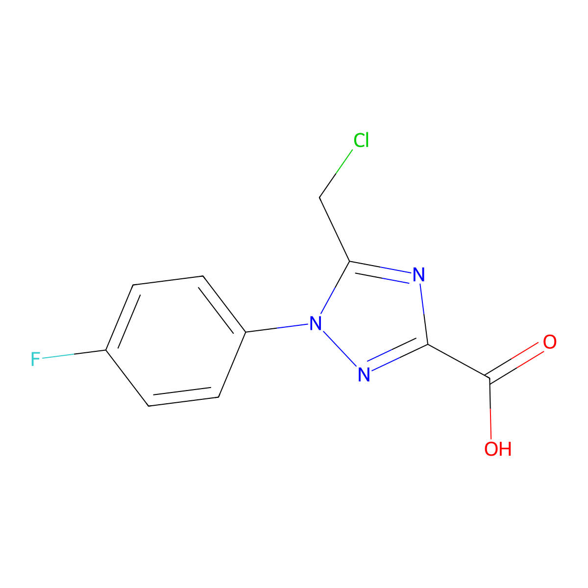 5-(chloromethyl)-1-(4-fluorophenyl)-1H-1,2,4-triazole-3-carboxylic acid molecular structure, CAS 1242268-20-7