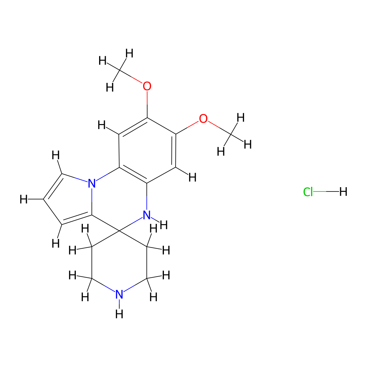 7',8'-dimethoxy-5'H-spiro[piperidine-4,4'-pyrrolo[1,2-a]quinoxaline] hydrochloride molecular structure, CAS 1242268-29-6