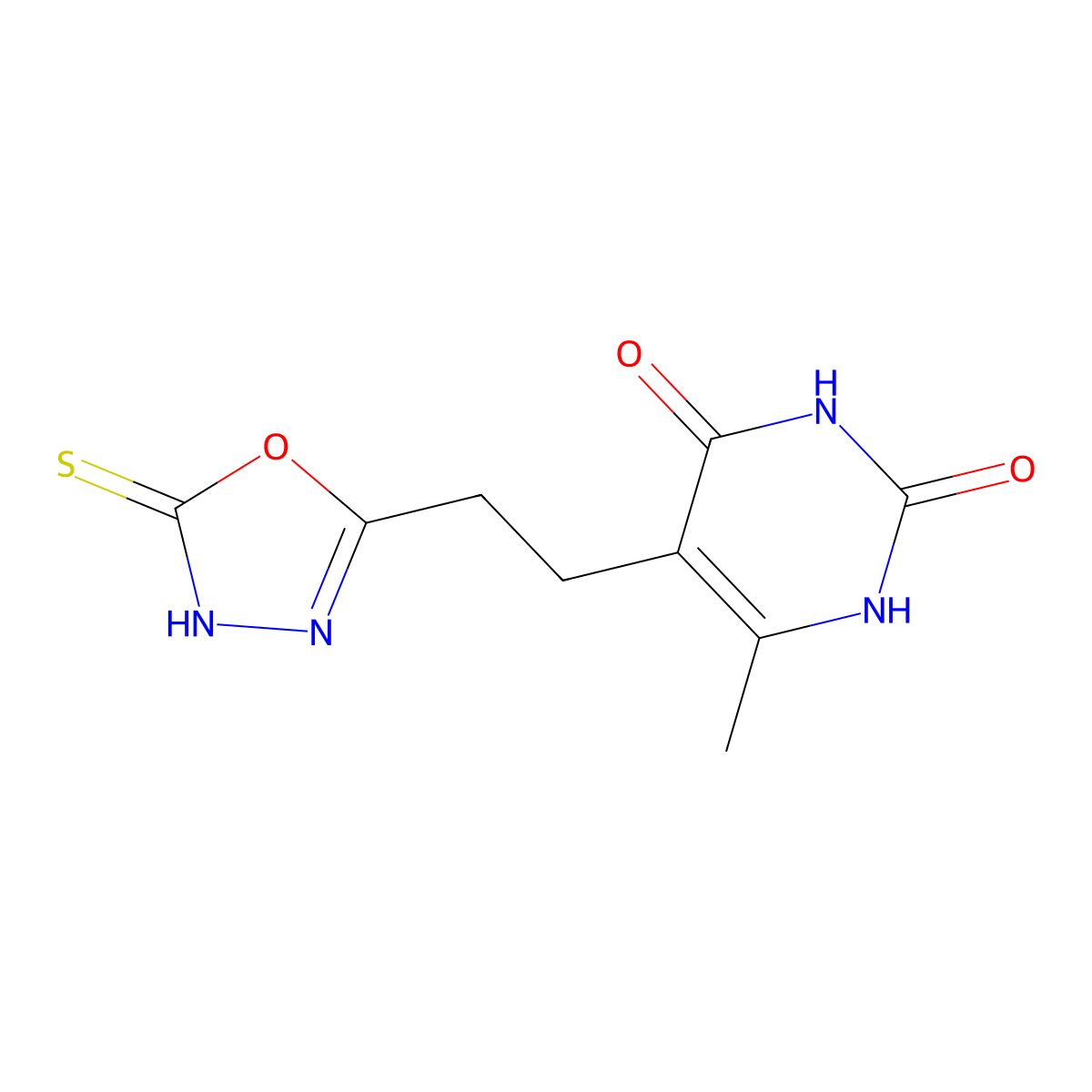 5-[2-(5-mercapto-1,3,4-oxadiazol-2-yl)ethyl]-6-methylpyrimidine-2,4(1H,3H)-dione molecular structure, CAS 1242281-94-2