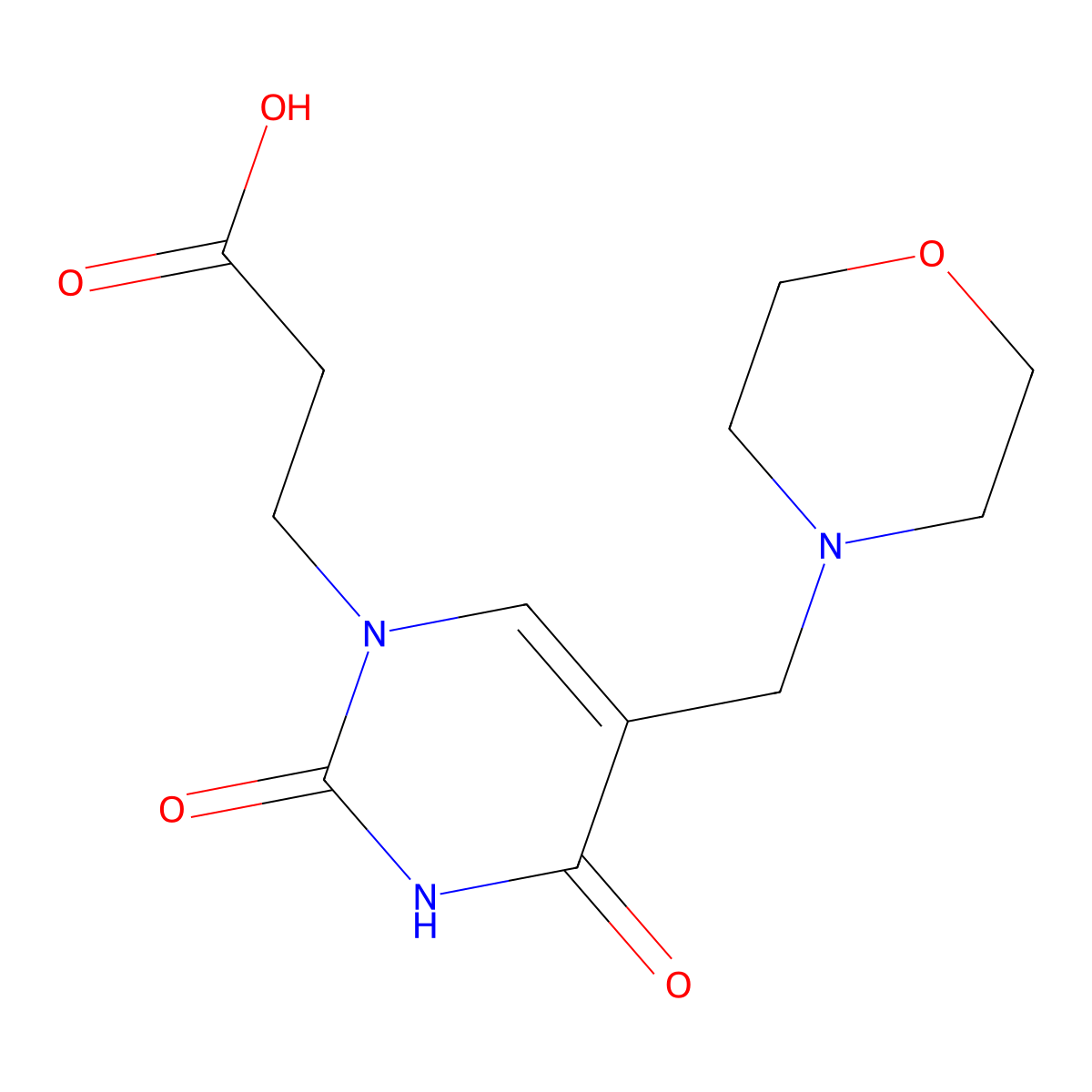 3-{5-[(Morpholin-4-yl)methyl]-2,4-dioxo-1,2,3,4-tetrahydropyrimidin-1-yl}propanoic acid molecular structure, CAS 1242282-01-4