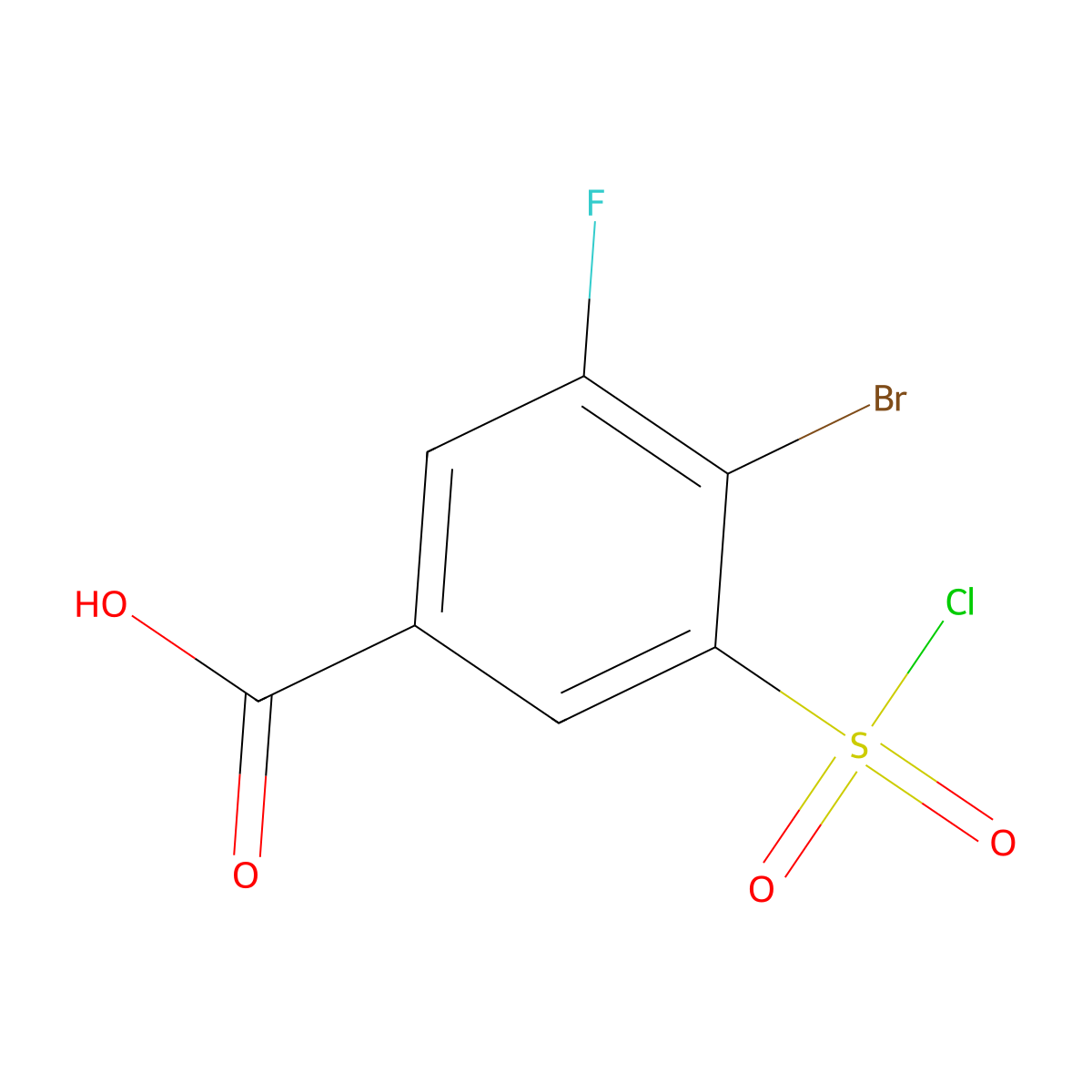4-Bromo-3-(chlorosulfonyl)-5-fluorobenzoic acid molecular structure, CAS 1242338-82-4