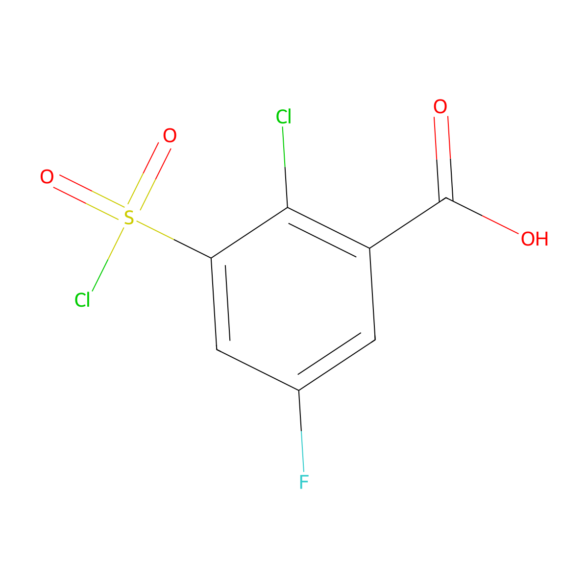 2-Chloro-3-(chlorosulfonyl)-5-fluorobenzoic acid molecular structure, CAS 1242338-93-7