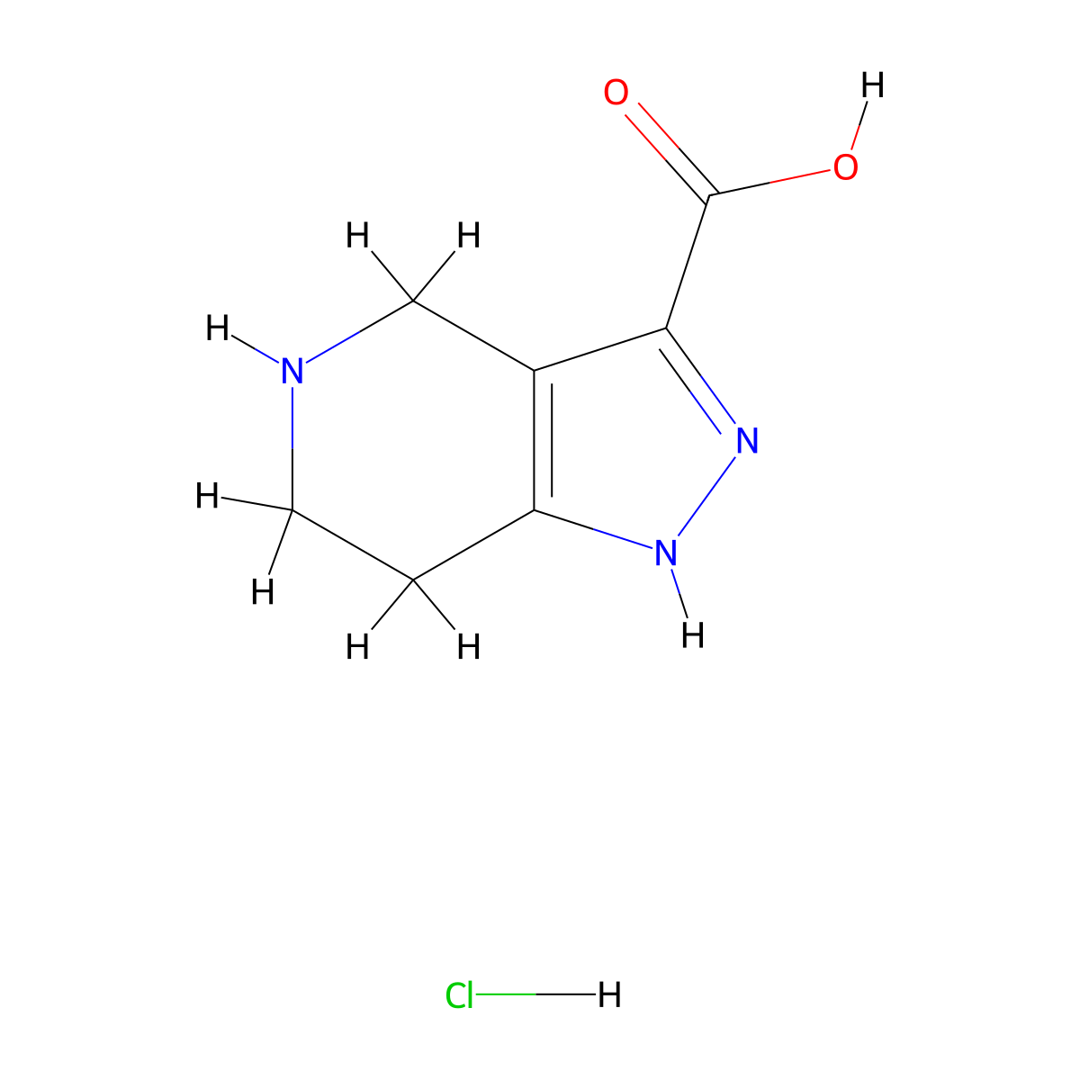 4,5,6,7-tetrahydro-1H-pyrazolo[4,3-c]pyridine-3-carboxylic acid hydrochloride molecular structure, CAS 1242339-11-2