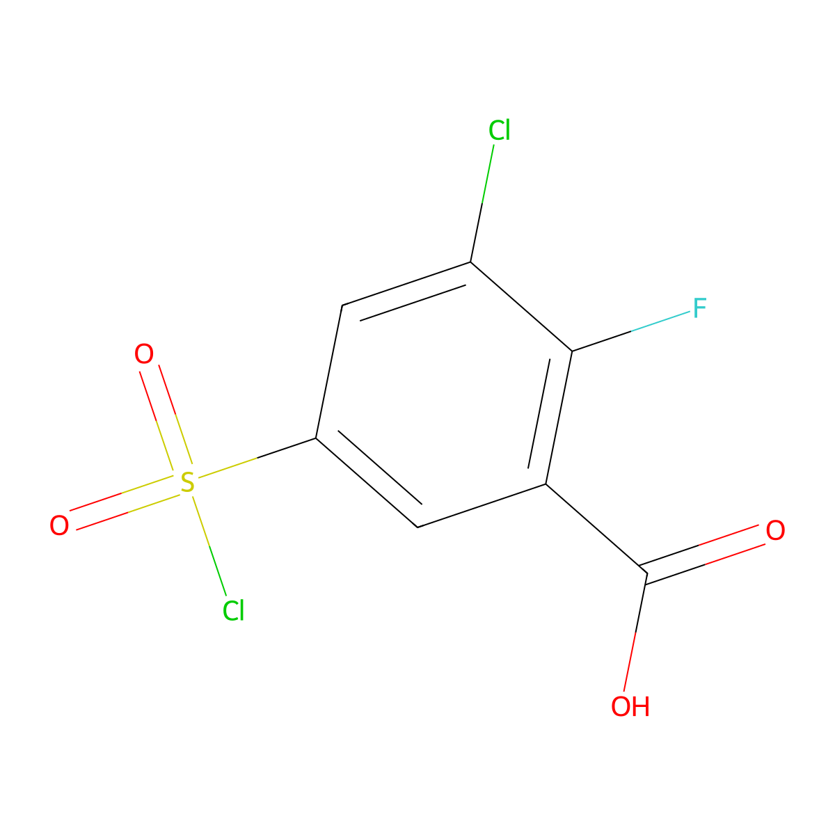 3-Chloro-5-(chlorosulfonyl)-2-fluorobenzoic acid molecular structure, CAS 1242339-12-3