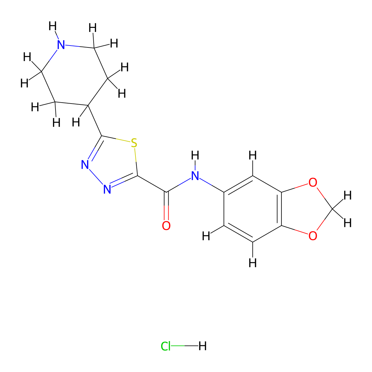 N-1,3-Benzodioxol-5-yl-5-piperidin-4-yl-1,3,4-thiadiazole-2-carboxamide hydrochloride molecular structure, CAS 1242339-19-0