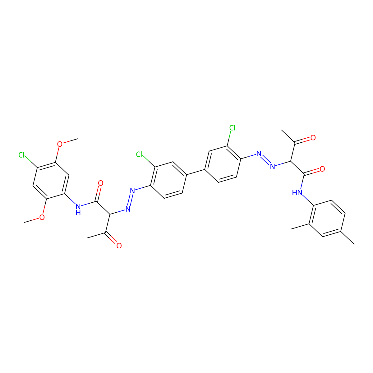 2-((3,3'-Dichloro-4'-((1-(4-chloro-2,5-dimethoxyanilino)-1,3-dioxobutan-2-yl)diazenyl)(biphenyl)-4-yl)diazenyl)-N-(2,4-dimethylphenyl)-3-oxobutanamide molecular structure, CAS 124236-34-6