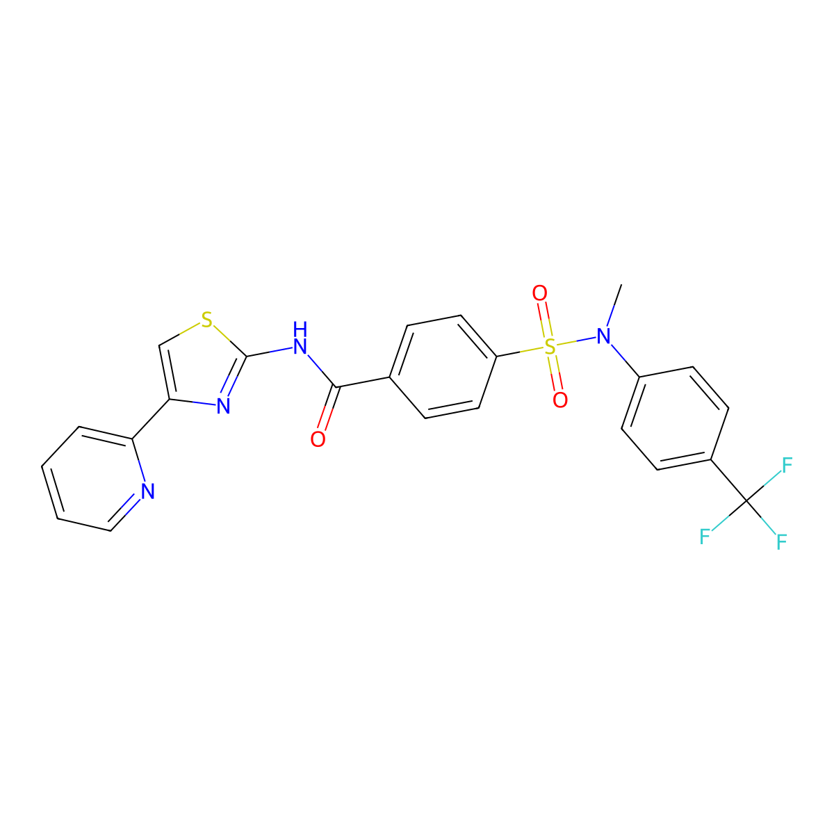 4-(N-methyl-N-(4-(trifluoromethyl)phenyl)sulfamoyl)-N-(4-(pyridin-2-yl)thiazol-2-yl)benzamide molecular structure, CAS 1242422-09-8
