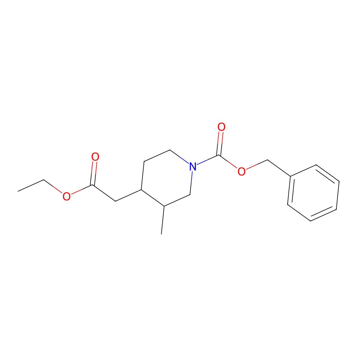 Benzyl 4-(2-ethoxy-2-oxoethyl)-3-methylpiperidine-1-carboxylate molecular structure, CAS 1242427-29-7