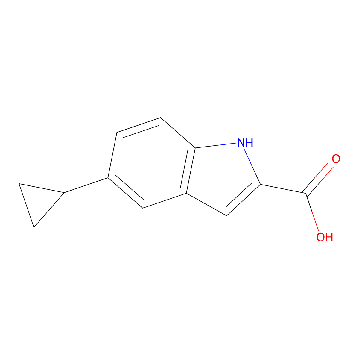 5-cyclopropyl-1H-indole-2-carboxylic acid molecular structure, CAS 1242429-48-6