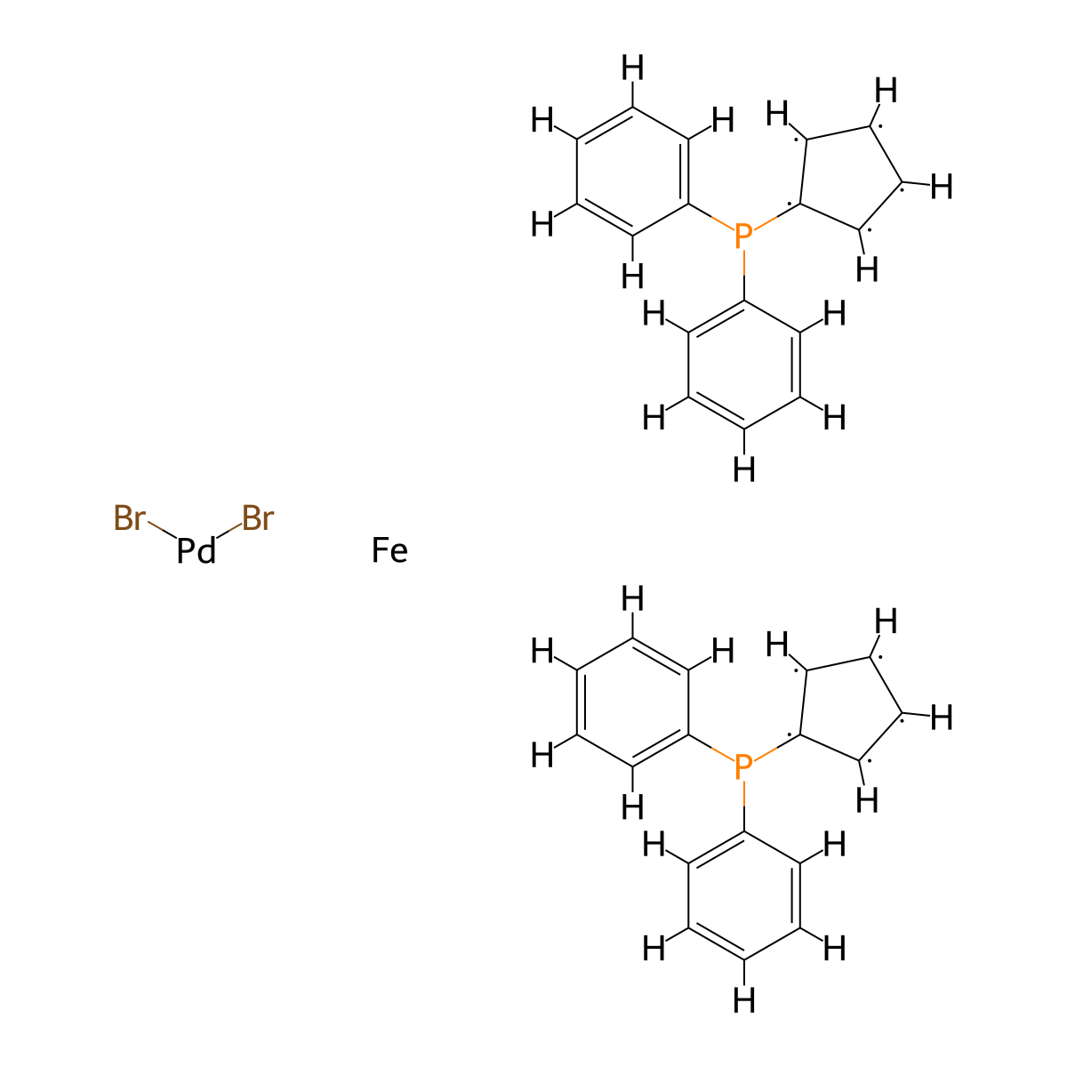 [1,1'-Bis(diphenylphosphino)ferrocene]palladium(II) bromide , Pd(dppf)Br2 molecular structure, CAS 124268-93-5