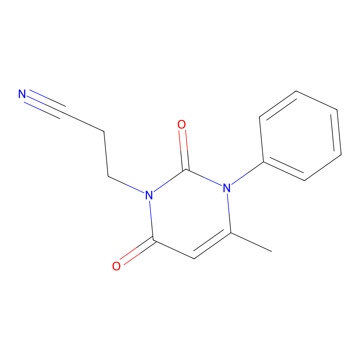 3-(4-methyl-2,6-dioxo-3-phenyl-3,6-dihydropyrimidin-1(2H)-yl)propanenitrile molecular structure, CAS 1242819-89-1