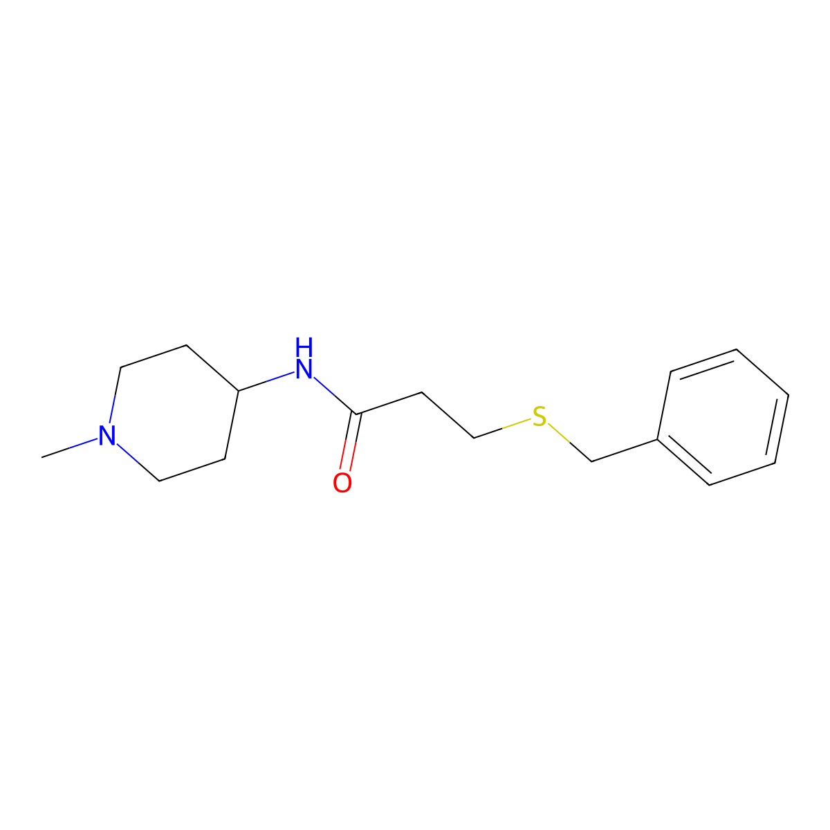 3-(benzylsulfanyl)-N-(1-methylpiperidin-4-yl)propanamide molecular structure, CAS 1242831-62-4