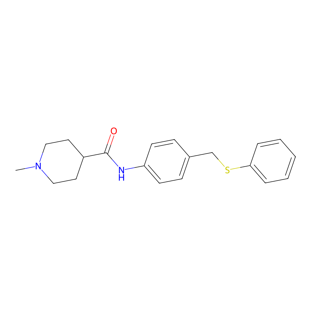 1-methyl-N-{4-[(phenylsulfanyl)methyl]phenyl}piperidine-4-carboxamide molecular structure, CAS 1242831-67-9