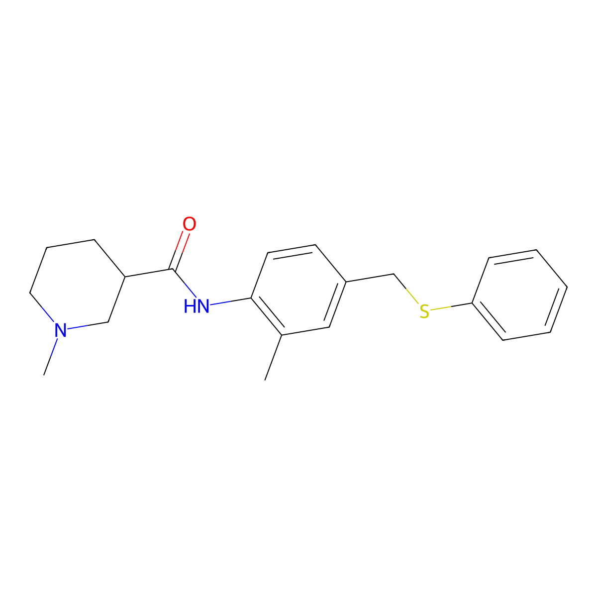 1-methyl-N-{2-methyl-4-[(phenylsulfanyl)methyl]phenyl}piperidine-3-carboxamide molecular structure, CAS 1242838-96-5