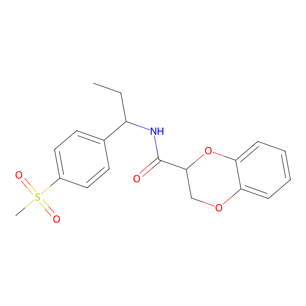 N-{1-[4-(methylsulfonyl)phenyl]propyl}-2,3-dihydro-1,4-benzodioxine-2-carboxamide molecular structure, CAS 1242839-63-9