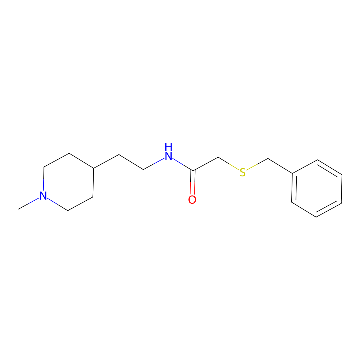 2-(benzylsulfanyl)-N-[2-(1-methylpiperidin-4-yl)ethyl]acetamide molecular structure, CAS 1242841-27-5