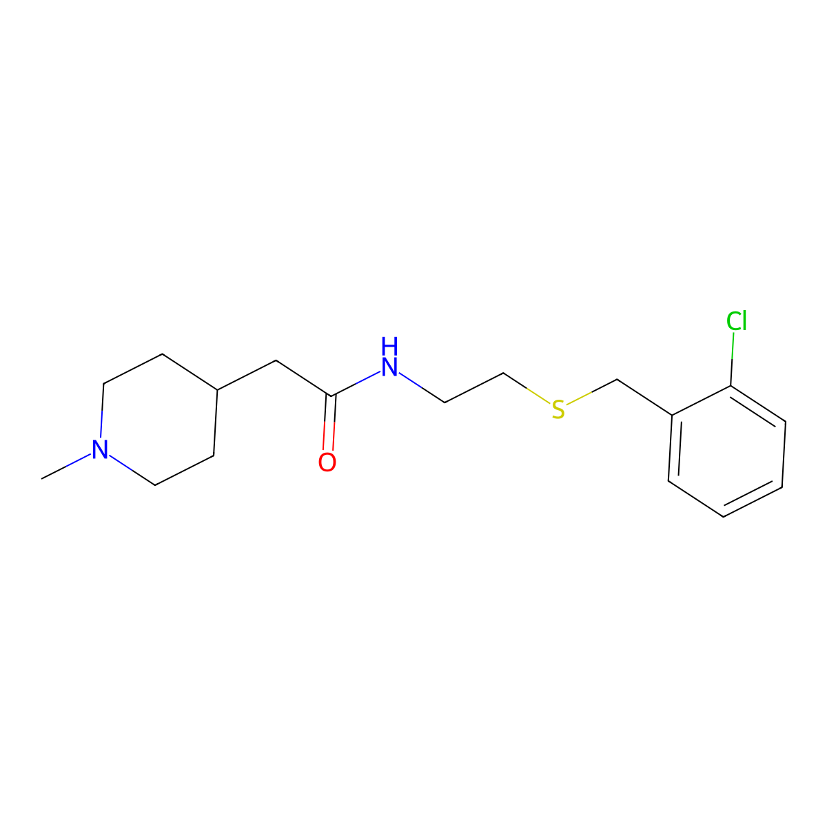 N-{2-[(2-chlorobenzyl)sulfanyl]ethyl}-2-(1-methylpiperidin-4-yl)acetamide molecular structure, CAS 1242842-43-8