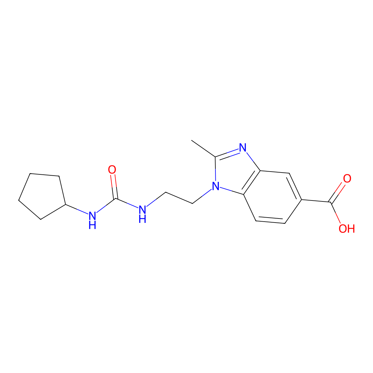 1-(2-{[(Cyclopentylamino)carbonyl]amino}ethyl)-2-methyl-1H-benzimidazole-5-carboxylic acid molecular structure, CAS 1242853-87-7