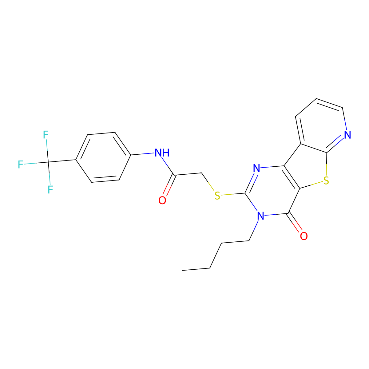 2-((3-butyl-4-oxo-3,4-dihydropyrido[3',2':4,5]thieno[3,2-d]pyrimidin-2-yl)thio)-N-(4-(trifluoromethyl)phenyl)acetamide molecular structure, CAS 1242853-98-0