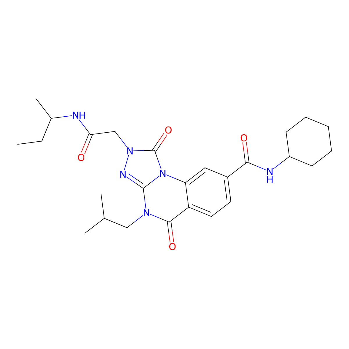 2-{[(butan-2-yl)carbamoyl]methyl}-N-cyclohexyl-4-(2-methylpropyl)-1,5-dioxo-1H,2H,4H,5H-[1,2,4]triazolo[4,3-a]quinazoline-8-carboxamide molecular structure, CAS 1242854-99-4