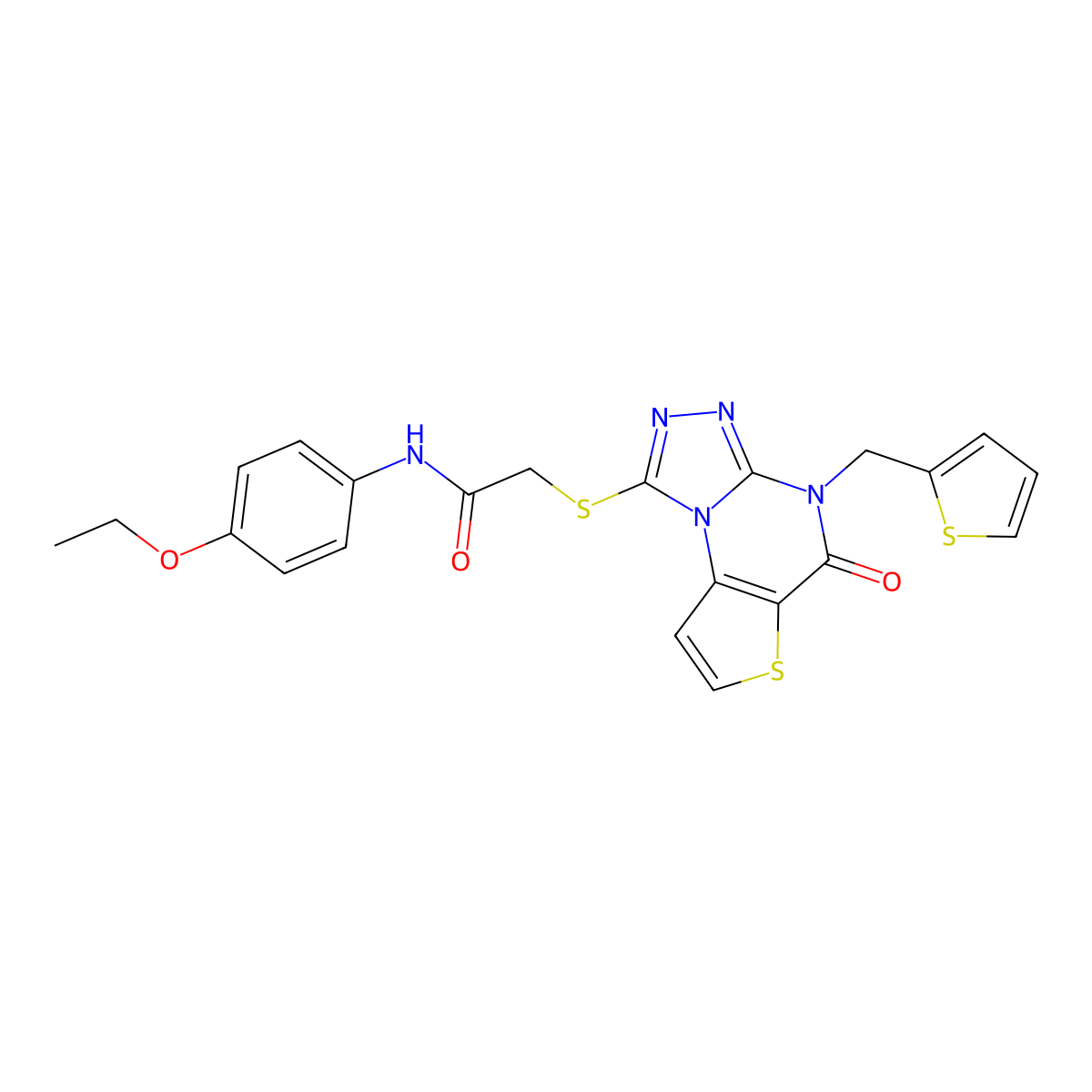 N-(4-ethoxyphenyl)-2-({7-oxo-8-[(thiophen-2-yl)methyl]-5-thia-1,8,10,11-tetraazatricyclo[7.3.0.0^{2,6}]dodeca-2(6),3,9,11-tetraen-12-yl}sulfanyl)acetamide molecular structure, CAS 1242855-15-7