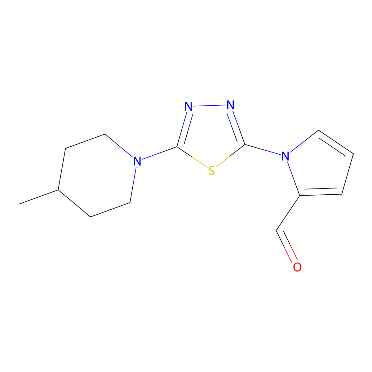 1-[5-(4-Methylpiperidin-1-yl)-1,3,4-thiadiazol-2-yl]-1H-pyrrole-2-carbaldehyde molecular structure, CAS 1242855-69-1