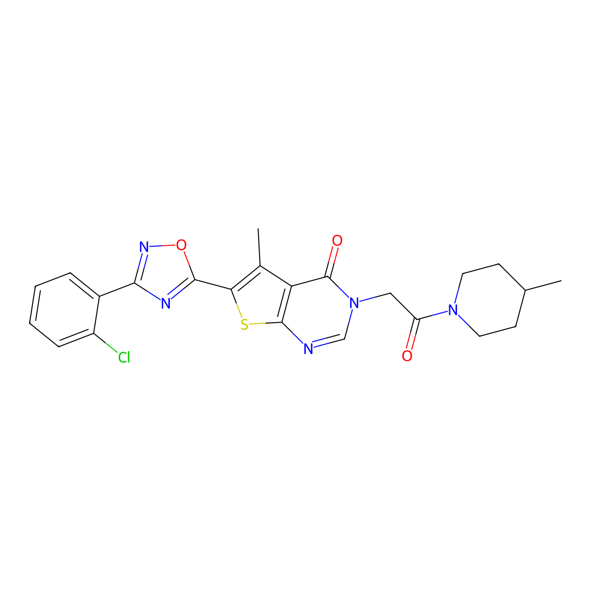 6-(3-(2-chlorophenyl)-1,2,4-oxadiazol-5-yl)-5-methyl-3-(2-(4-methylpiperidin-1-yl)-2-oxoethyl)thieno[2,3-d]pyrimidin-4(3H)-one molecular structure, CAS 1242856-24-1