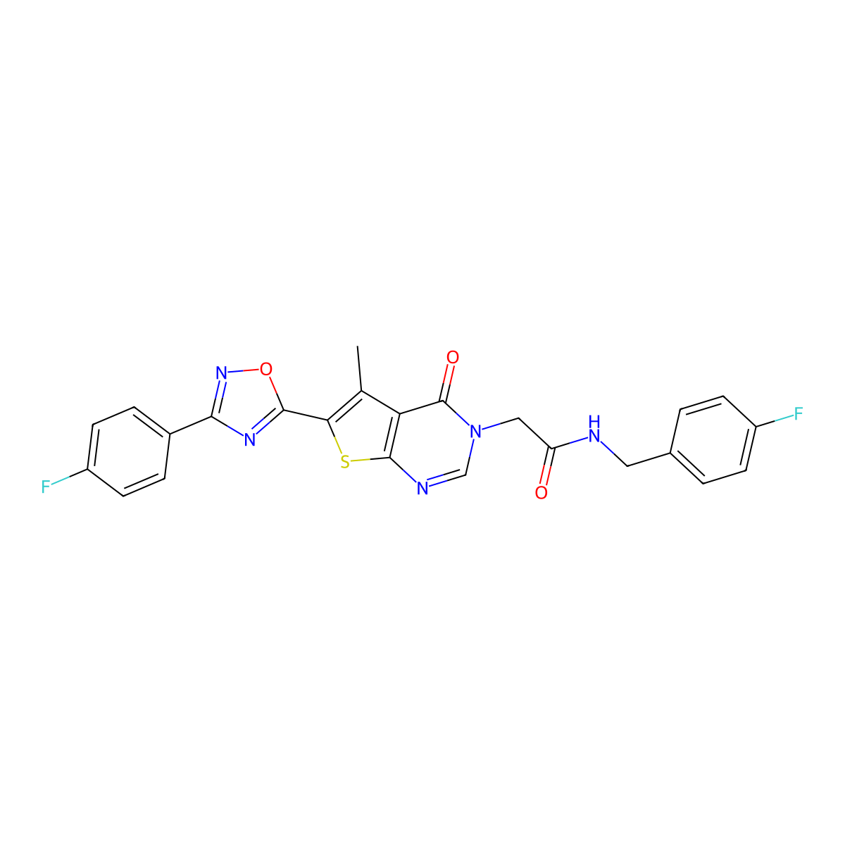 N-(4-fluorobenzyl)-2-(6-(3-(4-fluorophenyl)-1,2,4-oxadiazol-5-yl)-5-methyl-4-oxothieno[2,3-d]pyrimidin-3(4H)-yl)acetamide molecular structure, CAS 1242858-33-8