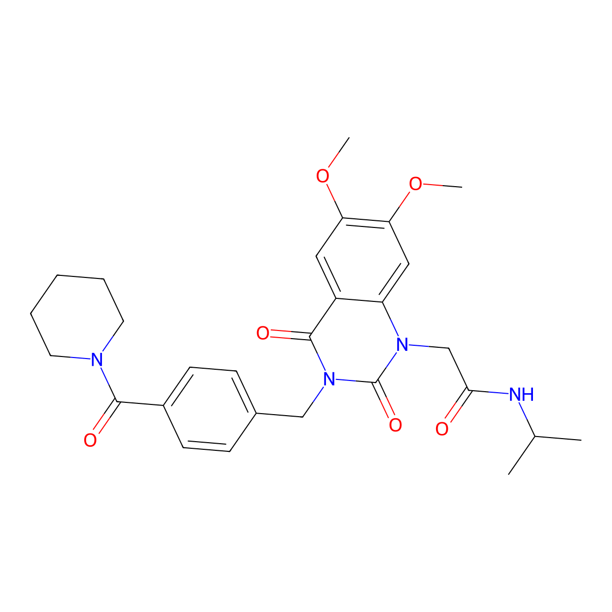 2-(6,7-dimethoxy-2,4-dioxo-3-(4-(piperidine-1-carbonyl)benzyl)-3,4-dihydroquinazolin-1(2H)-yl)-N-isopropylacetamide molecular structure, CAS 1242859-09-1