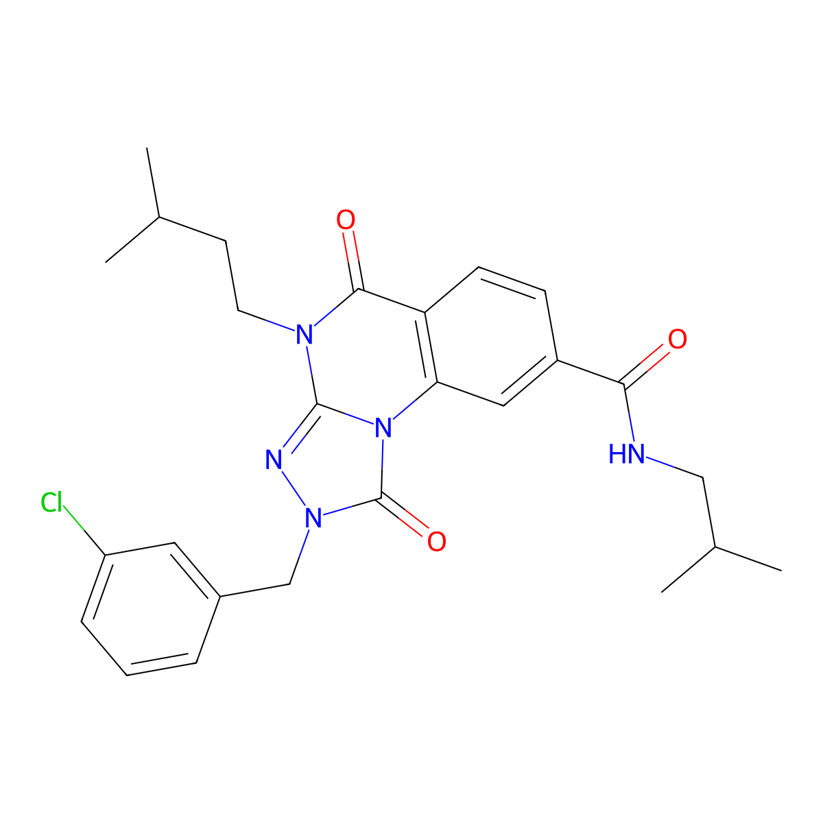 2-(3-chlorobenzyl)-N-isobutyl-4-(3-methylbutyl)-1,5-dioxo-1,2,4,5-tetrahydro[1,2,4]triazolo[4,3-a]quinazoline-8-carboxamide molecular structure, CAS 1242859-64-8