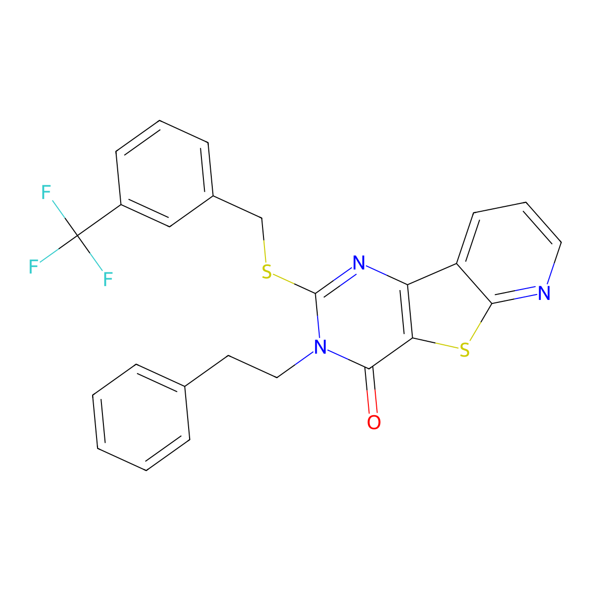 5-(2-Phenylethyl)-4-({[3-(trifluoromethyl)phenyl]methyl}sulfanyl)-8-thia-3,5,10-triazatricyclo[7.4.0.0^{2,7}]trideca-1(9),2(7),3,10,12-pentaen-6-one molecular structure, CAS 1242860-35-0