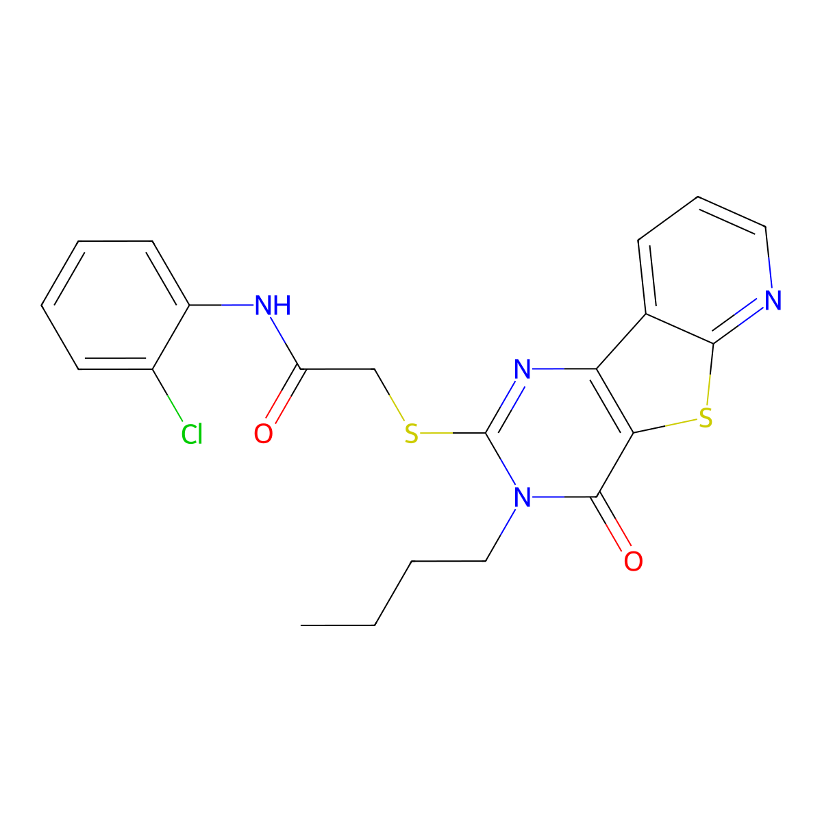 2-((3-butyl-4-oxo-3,4-dihydropyrido[3',2':4,5]thieno[3,2-d]pyrimidin-2-yl)thio)-N-(2-chlorophenyl)acetamide molecular structure, CAS 1242860-61-2