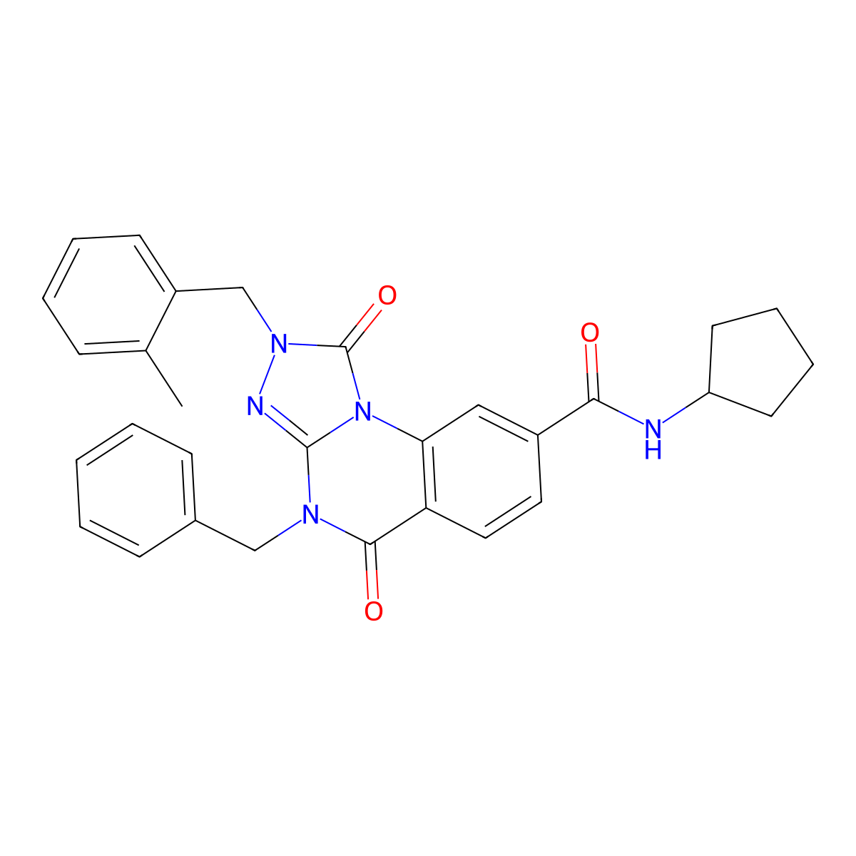 4-benzyl-N-cyclopentyl-2-[(2-methylphenyl)methyl]-1,5-dioxo-1H,2H,4H,5H-[1,2,4]triazolo[4,3-a]quinazoline-8-carboxamide molecular structure, CAS 1242861-04-6