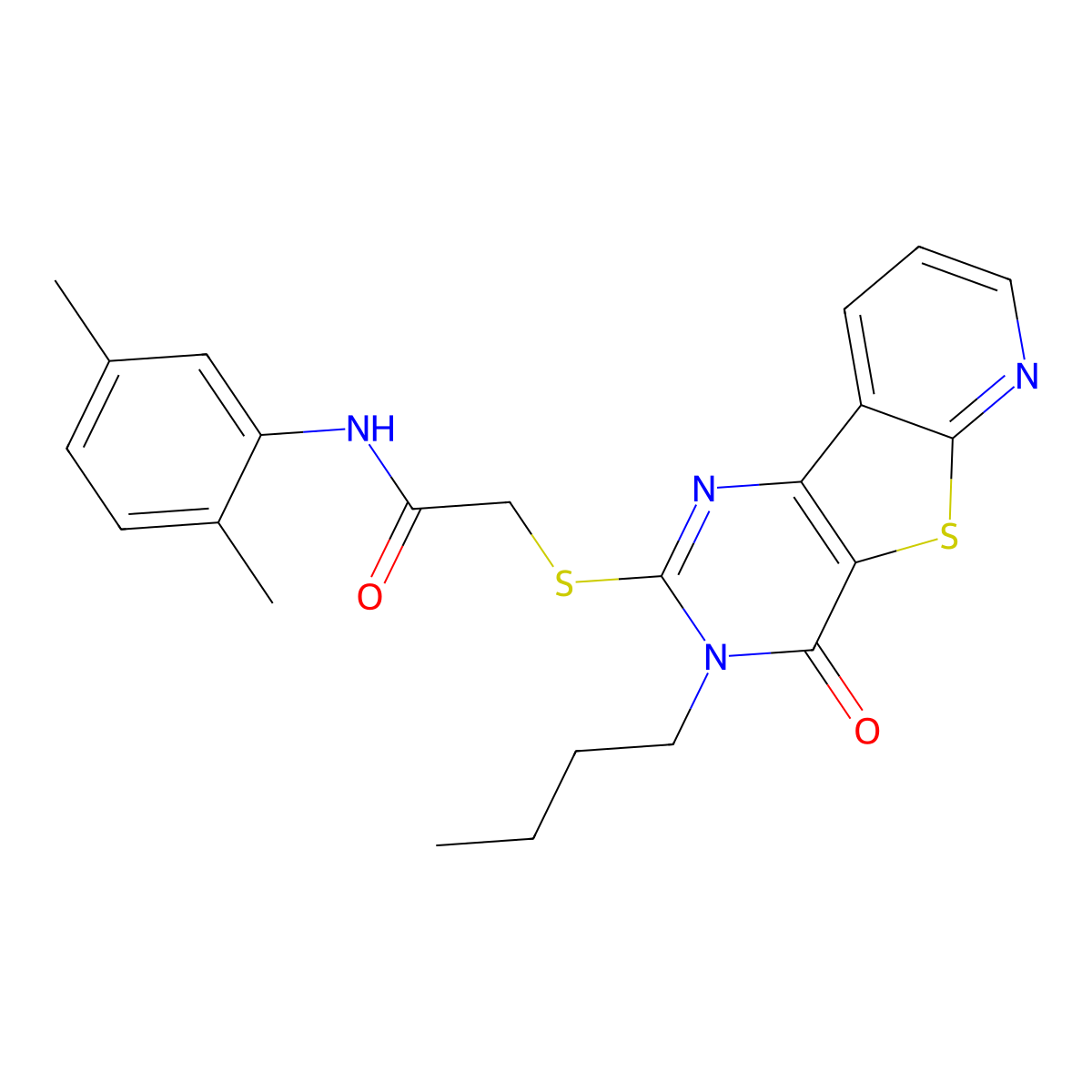 2-({5-butyl-6-oxo-8-thia-3,5,10-triazatricyclo[7.4.0.0^{2,7}]trideca-1(9),2(7),3,10,12-pentaen-4-yl}sulfanyl)-N-(2,5-dimethylphenyl)acetamide molecular structure, CAS 1242861-59-1