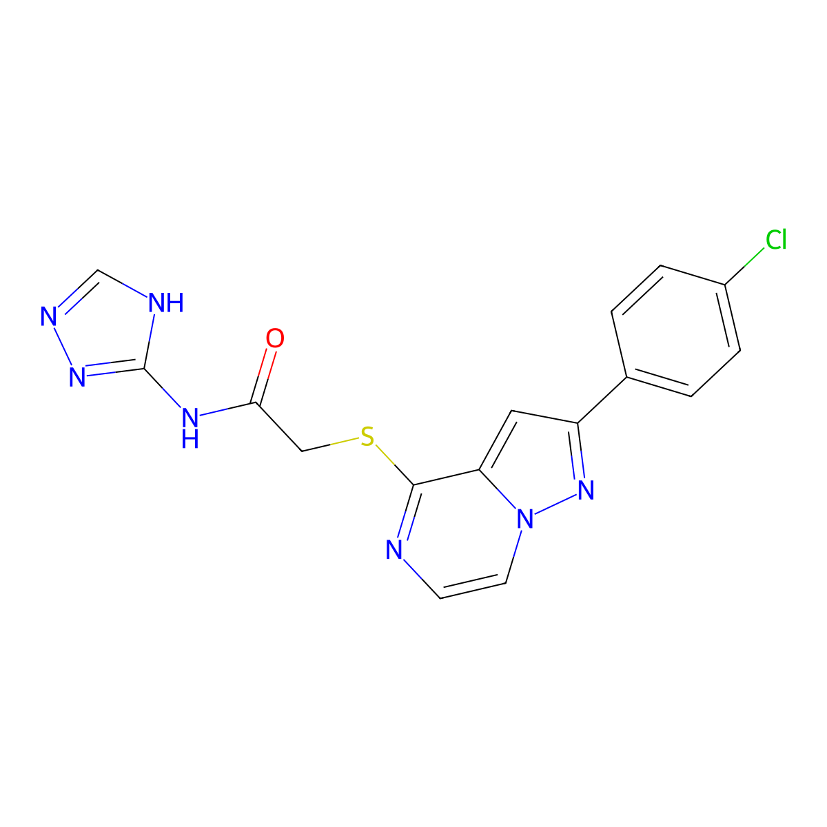 2-{[2-(4-chlorophenyl)pyrazolo[1,5-a]pyrazin-4-yl]sulfanyl}-N-(4H-1,2,4-triazol-3-yl)acetamide molecular structure, CAS 1242862-97-0