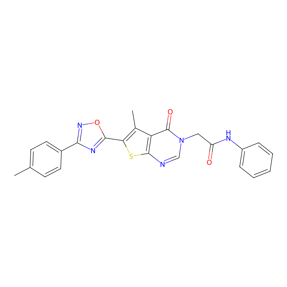 2-{5-methyl-6-[3-(4-methylphenyl)-1,2,4-oxadiazol-5-yl]-4-oxo-3H,4H-thieno[2,3-d]pyrimidin-3-yl}-N-phenylacetamide molecular structure, CAS 1242864-13-6
