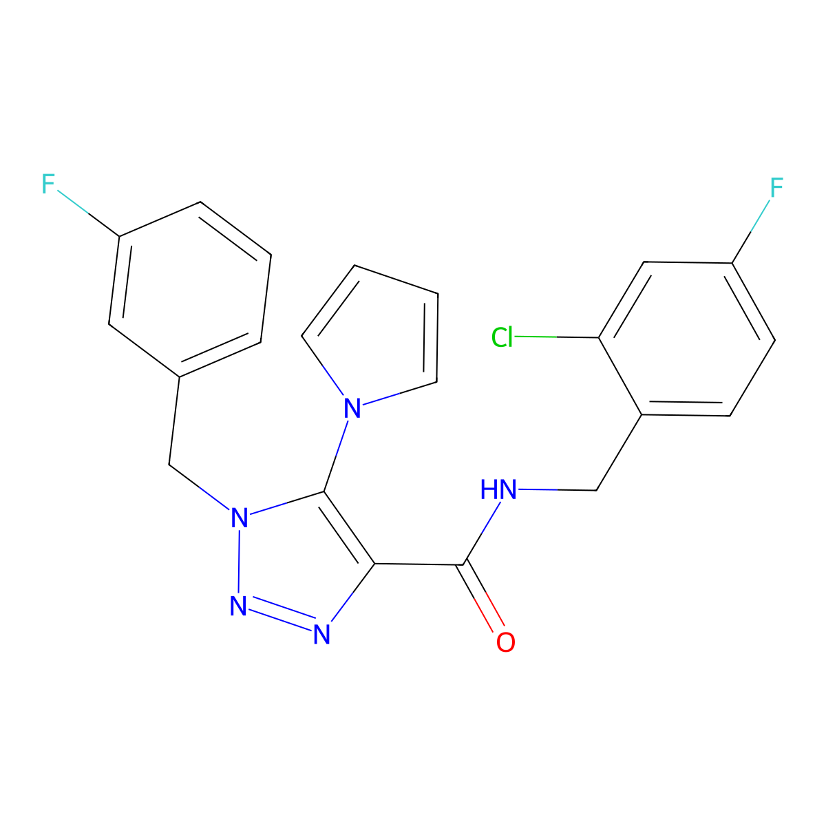 N-(2-chloro-4-fluorobenzyl)-1-(3-fluorobenzyl)-5-(1H-pyrrol-1-yl)-1H-1,2,3-triazole-4-carboxamide molecular structure, CAS 1242864-50-1
