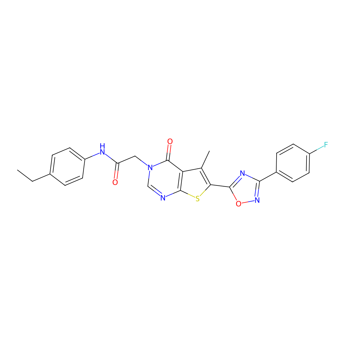 N-(4-ethylphenyl)-2-(6-(3-(4-fluorophenyl)-1,2,4-oxadiazol-5-yl)-5-methyl-4-oxothieno[2,3-d]pyrimidin-3(4H)-yl)acetamide molecular structure, CAS 1242866-78-9