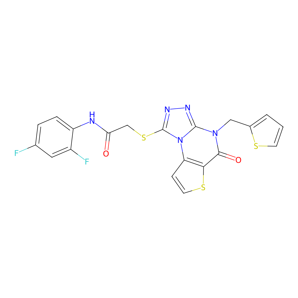 N-(2,4-difluorophenyl)-2-((5-oxo-4-(thiophen-2-ylmethyl)-4,5-dihydrothieno[2,3-e][1,2,4]triazolo[4,3-a]pyrimidin-1-yl)thio)acetamide molecular structure, CAS 1242868-02-5
