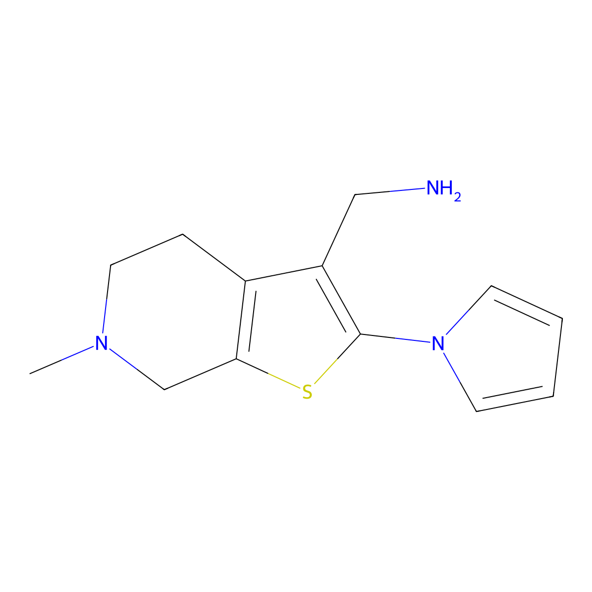{[6-Methyl-2-(1H-pyrrol-1-yl)-4,5,6,7-tetrahydrothieno[2,3-c]pyridin-3-yl]methyl}amine molecular structure, CAS 1242869-81-3