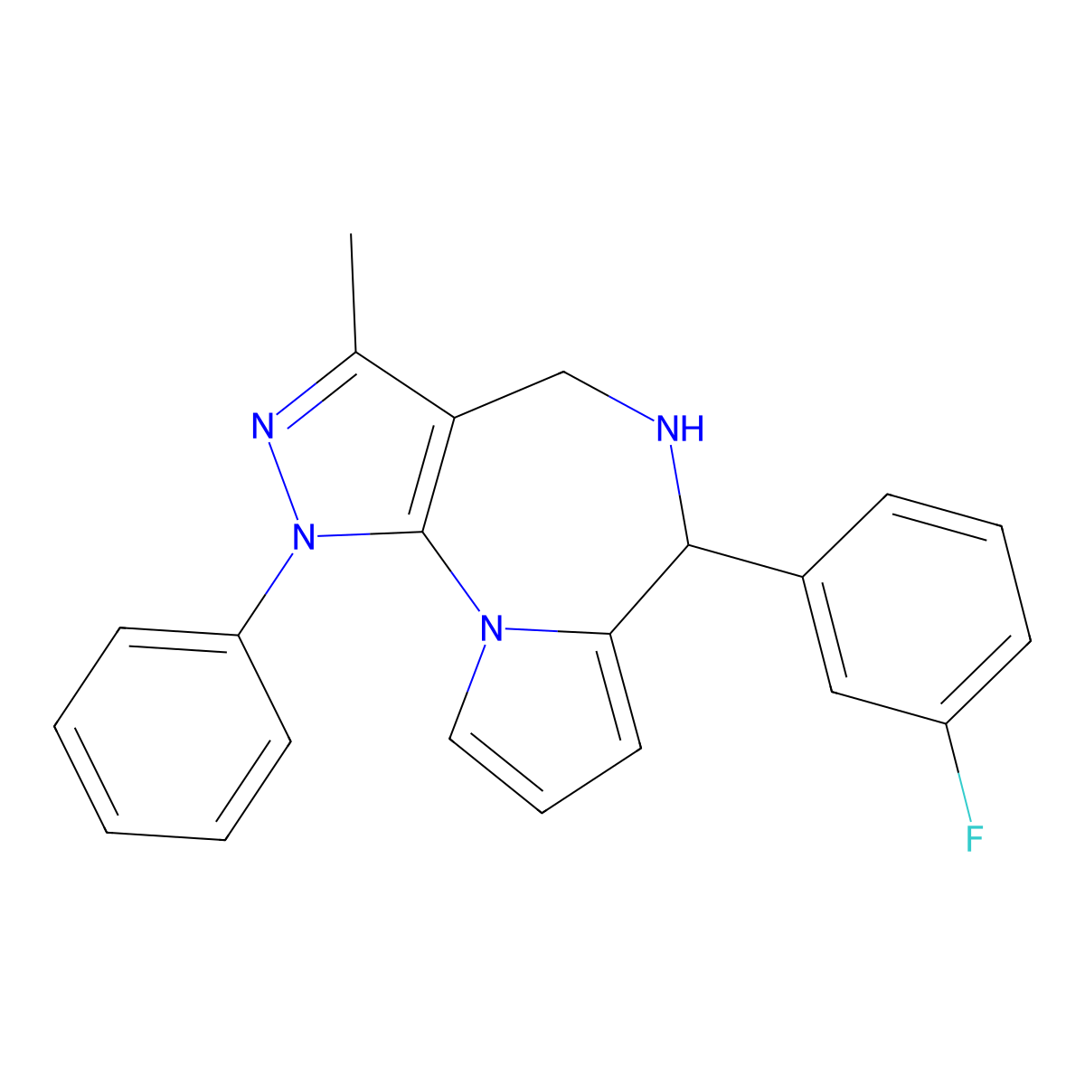 6-(3-Fluorophenyl)-3-methyl-1-phenyl-1,4,5,6-tetrahydropyrazolo[4,3-f]pyrrolo[1,2-a][1,4]diazepine molecular structure, CAS 1242869-89-1