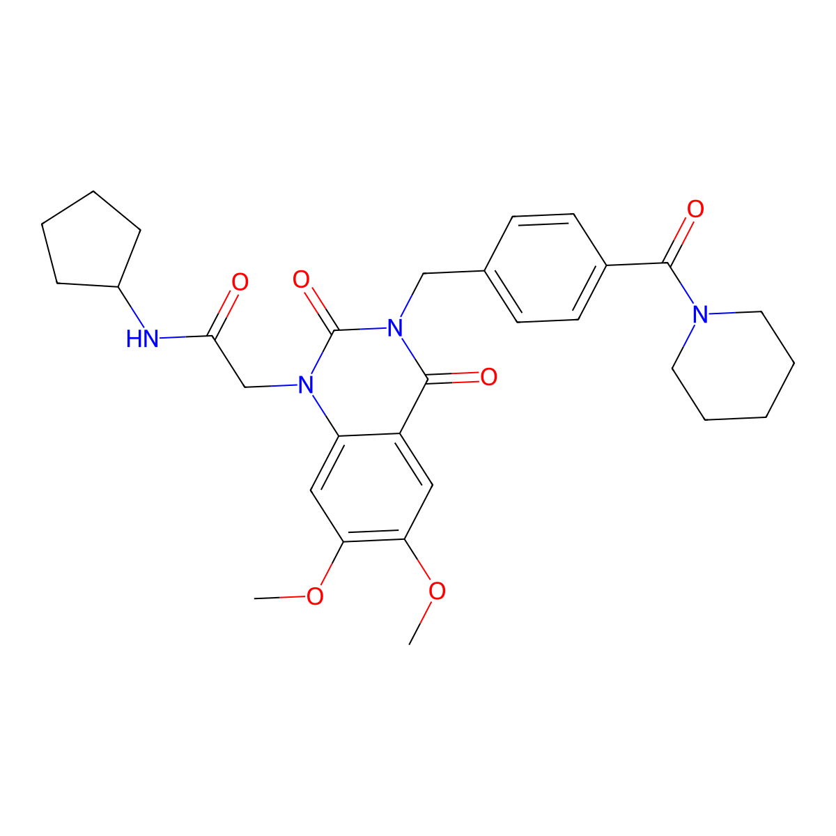 N-cyclopentyl-2-(6,7-dimethoxy-2,4-dioxo-3-(4-(piperidine-1-carbonyl)benzyl)-3,4-dihydroquinazolin-1(2H)-yl)acetamide molecular structure, CAS 1242869-90-4