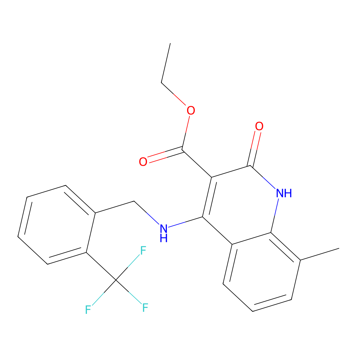 Ethyl 8-methyl-2-oxo-4-((2-(trifluoromethyl)benzyl)amino)-1,2-dihydroquinoline-3-carboxylate molecular structure, CAS 1242872-19-0