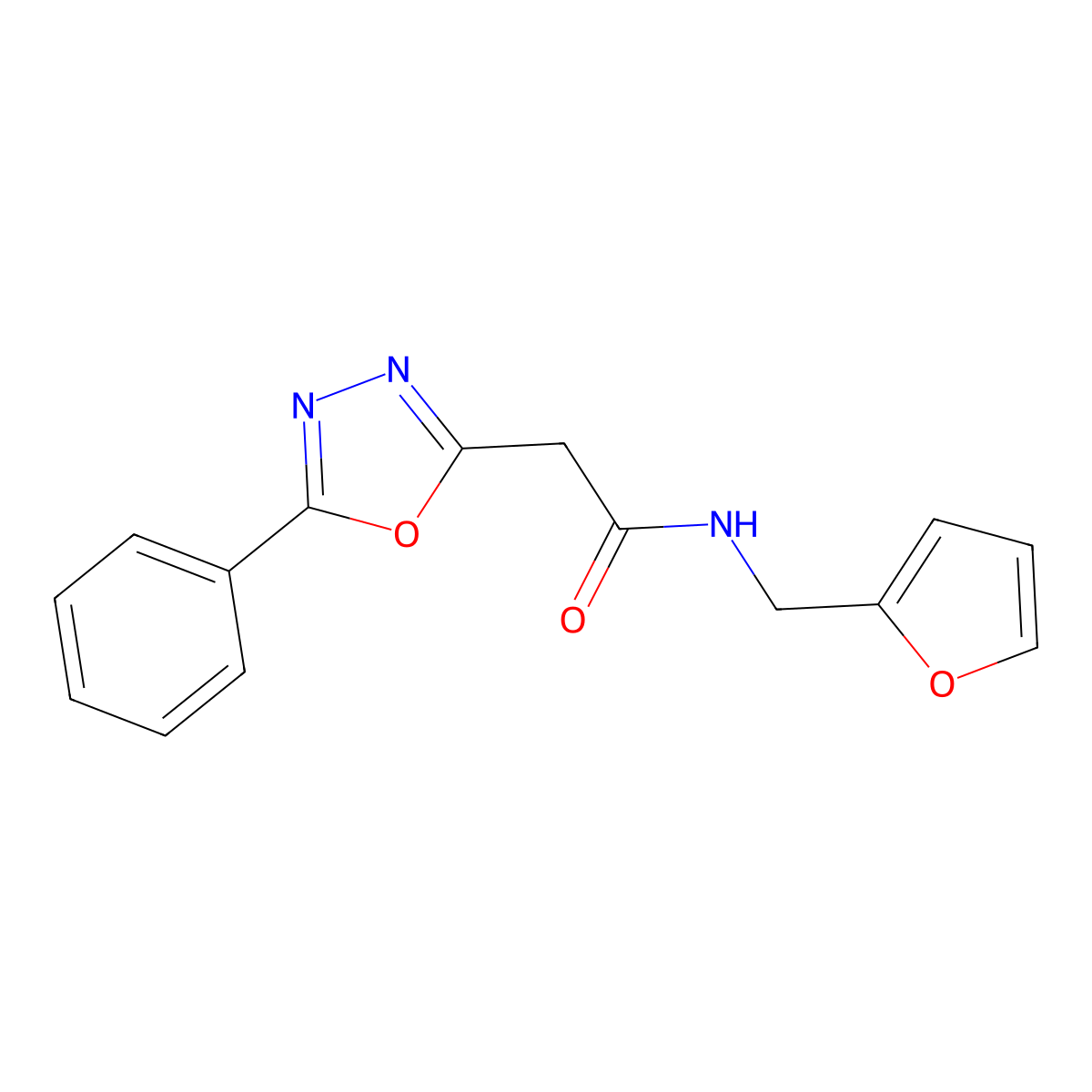 N-(furan-2-ylmethyl)-2-(5-phenyl-1,3,4-oxadiazol-2-yl)acetamide molecular structure, CAS 1242872-43-0