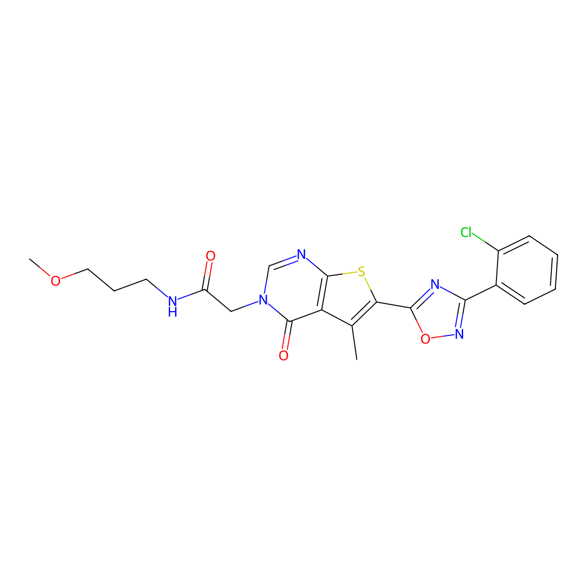 2-(6-(3-(2-chlorophenyl)-1,2,4-oxadiazol-5-yl)-5-methyl-4-oxothieno[2,3-d]pyrimidin-3(4H)-yl)-N-(3-methoxypropyl)acetamide molecular structure, CAS 1242873-38-6