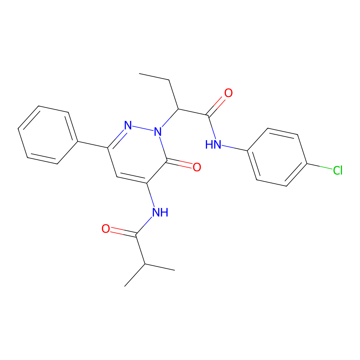 N-(4-chlorophenyl)-2-[5-(isobutyrylamino)-6-oxo-3-phenylpyridazin-1(6H)-yl]butanamide molecular structure, CAS 1242873-85-3