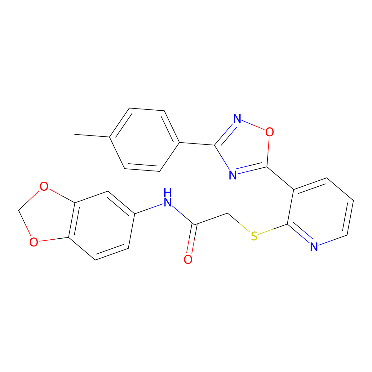N-(2H-1,3-benzodioxol-5-yl)-2-({3-[3-(4-methylphenyl)-1,2,4-oxadiazol-5-yl]pyridin-2-yl}sulfanyl)acetamide molecular structure, CAS 1242874-15-2