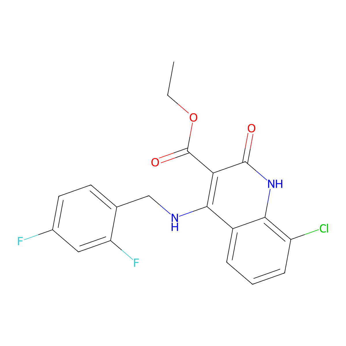 Ethyl 8-chloro-4-((2,4-difluorobenzyl)amino)-2-oxo-1,2-dihydroquinoline-3-carboxylate molecular structure, CAS 1242875-74-6
